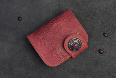Handmade Leather Floral Mens Cool Biker Wallet Leather Wallet Men billfold Wallets Bifold for Men