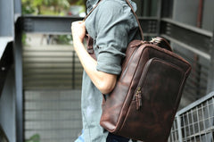 Vintage Leather Mens Backpacks Travel Backpack Laptop Backpack for men - iwalletsmen