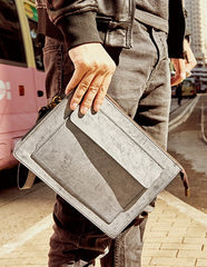 Cool Leather Large Mens Wristlet Bag Vintage Clutch Zipper Bag for Men - iwalletsmen