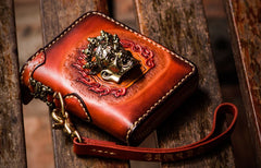 Handmade Leather Tibetan Mens billfold Wallet Cool Chain Wallet Biker Wallet for Men