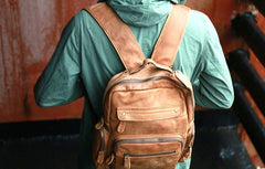 Cool Brown Mens Leather Backpack Travel Backpacks School Backpacks for men - iwalletsmen
