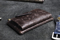 Handmade Leather Floral Mens Cool Key Wallet Wallet Card Holder Small Card Keychain Wallets for Men