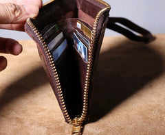 Handmade Genuine Leather Mens Cool Biker Chain Wallet Long Leather Wallet Slim Clutch Wristlet Wallet for Men