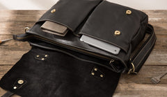 Black Leather Mens Large Briefcase Work Bag Laptop Bag Business Bag for Men - iwalletsmen