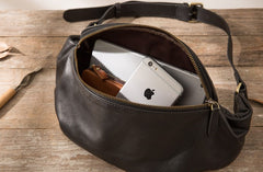 Black Mens Leather Fanny Packs Mens Waist Bag Black Hip Pack Belt Bag Chest Bag for Men - iwalletsmen