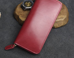 Handmade Leather Mens Cool Zipper Phone Travel Long Wallet Card Holder Card Slim Clutch Wallets for Men