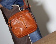Genuine Leather Mens Cool Small Messenger Bag Sling Bag Chest Bag Bike Bag Cycling Bag for men