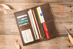 Vintage Slim long Wallets Leather Mens Tan Wallet Long Wallet for Men - iwalletsmen