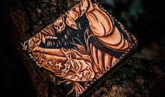 Handmade Leather Chinese Black&White Tooled Mens billfold Wallet Cool Leather Wallet Slim Wallet for Men