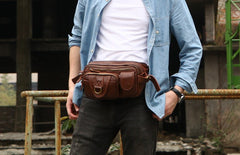 Coffee Cool Leather Fanny Packs Mens Waist Bag Hip Pack Belt Bag for Men - iwalletsmen