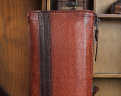 Handmade Genuine Leather Mens Cool Long Wallet Wristlet Bifold Clutch Wallet for Men