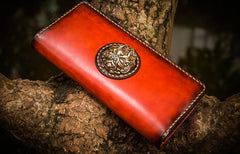 Handmade Leather Men Tooled Cool Leather Wallet Long Phone Wallets for Men
