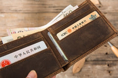Cool Leather Mens Small Wallet Bifold Vintage Slim billfold Wallet for Men - iwalletsmen