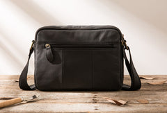 Black Cool Small Leather Mens Messenger Bags Shoulder Bags for Men - iwalletsmen