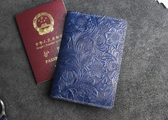 Handmade Leather Floral Mens Cool billfold Wallet Passport Card Holder Small Card Slim Wallets for Men