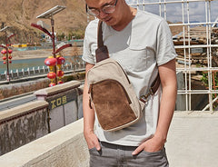 Cool Canvas Gray Mens Sling Bag Chest Bag One Shoulder Pack for men - iwalletsmen