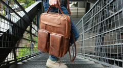 Cool Brown Mens Leather Backpack Travel Backpacks Laptop Backpack for men - iwalletsmen