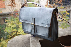 Handmade Vintage Leather Mens Cool Messenger Bags Gray Shoulder Bag for Men - iwalletsmen