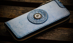Handmade Leather Mens Tibetan Chain Biker Wallet Cool Leather Wallet Long Clutch Wallets for Men