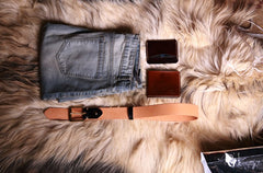 Handmade Beige Leather Mens Belt Leather Belt for Men - iwalletsmen