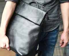 Cool Black Mens Leather Backpack Travel Backpacks Laptop Backpack for men - iwalletsmen