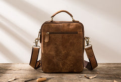 Cool Leather Brown Small Mens Messenger Bag Vintage Shoulder Bag  for Men - iwalletsmen