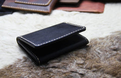 Black Leather Mens Slim Front Pocket Bifold Small Wallets Card Wallet for Men - iwalletsmen