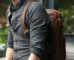 Cool Brown Leather Mens Backpack Travel Backpacks Laptop Backpack for men - iwalletsmen