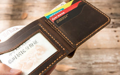 Cool Leather Mens Coffee Slim Small Wallet Bifold Vintage billfold Wallet for Men - iwalletsmen
