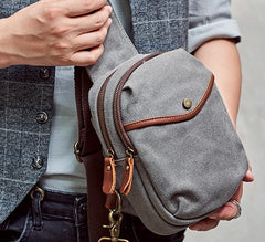 Cool Gray Canvas Mens Sling Bag Chest Bag One Shoulder Packs for men - iwalletsmen