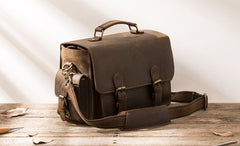 Coffee Vintage Leather Mens Camera Messenger Bag Crossbody Camera Bags for Men - iwalletsmen