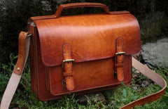 Handmade Leather Cool Mens Brown Briefcase Messenger Bag School Bag for men - iwalletsmen