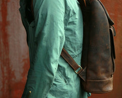 Cool Leather Coffee Mens Backpack Travel Backpacks Laptop Backpack for men - iwalletsmen