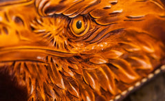 Handmade Leather Mens Tooled Eagle Chain Biker Wallet Cool Leather Wallet Long Clutch Wallets for Men