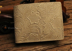 Handmade Leather Floral Mens Cool Slim Leather Wallet Men billfold Wallets Bifold for Men