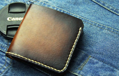 Vintage Coffee Leather Mens Slim Small Wallet Leather Bifold Wallets for Men - iwalletsmen