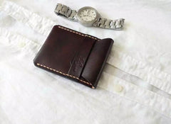 Mens Coffee Leather Slim Front Pocket Wallets Leather Cards Wallet for Men - iwalletsmen