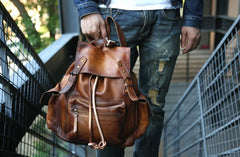 Handmade Cool Leather Mens Backpack Travel Backpacks Laptop Backpack for men - iwalletsmen
