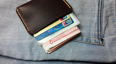 Dark Brown Leather Mens Slim Front Pocket Wallets Leather Cards Wallet for Men - iwalletsmen