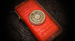 Handmade Leather Tibetan Mens Chain Biker Wallet Cool Leather Wallet Long Clutch Wallets for Men