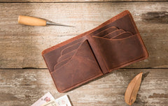 Brown Cool Leather Mens Small Wallet Bifold Vintage Slim billfold Wallet for Men - iwalletsmen
