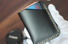 Black Leather Mens Slim Front Pocket Wallets Leather Card Wallet for Men - iwalletsmen