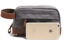 Cool Waxed Canvas Leather Mens Wristlet Bag Vintage Clutch Zipper Bag for Men - iwalletsmen
