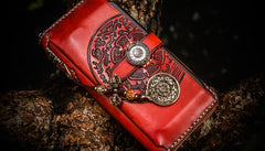 Handmade Leather Tibetan Mens Chain Biker Wallet Cool Leather Wallet Long Clutch Wallets for Men