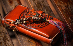 Handmade Leather Mens Tibetan Chain Biker Wallet Cool Leather Wallet Long Clutch Wallets for Men