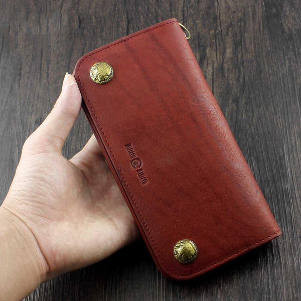 Badass Brown Leather Men's Long Biker Chain Wallet Biker Wallet Chain Wallet For Men - iwalletsmen