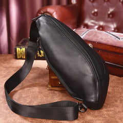 Cool Black Mens Leather One Shoulder Backpack Chest Bag Sling Bag Sling Crossbody Bag For Men - iwalletsmen