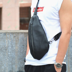Cool Black Mens Leather One Shoulder Backpack Chest Bag Sling Bag Sling Crossbody Bag For Men - iwalletsmen