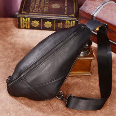 Cool Black Mens Leather One Shoulder Backpack Chest Bag Sling Bag Sling Crossbody Bag For Men - iwalletsmen