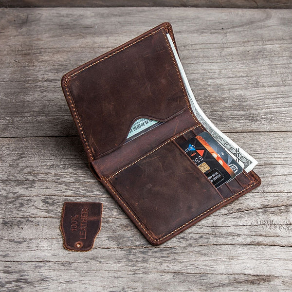 Cool Leather Men Slim Small Wallet Bifold Vintage Small Wallet for Men